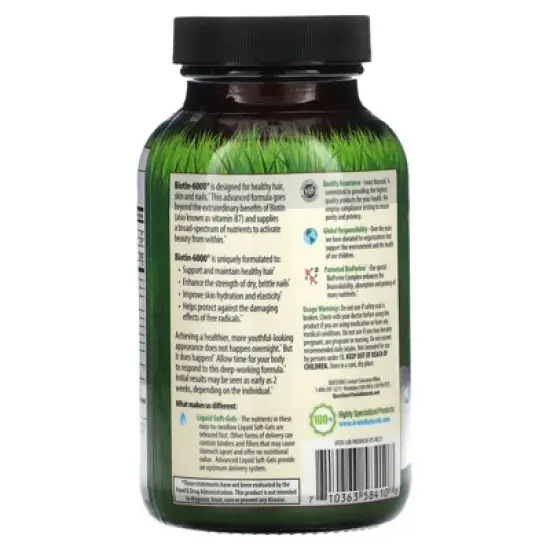 Irwin Naturals Biotin-6000 , 60 Liquid Soft-Gels image {2}