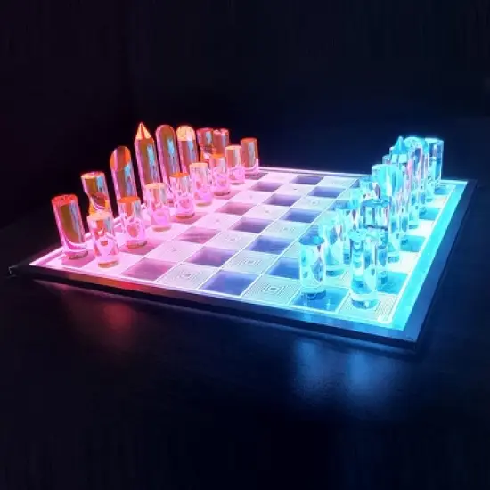 OnDisplay 3D Luxe Acrylic Fire & Ice LED Light Glowing Chess Set image {7}