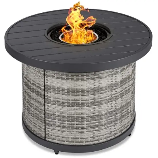 Best Choice Products 32in Round Fire Pit Table, 50,000 BTU Outdoor Wicker Patio Firepit w/ Cover, Tank Holder image {7}