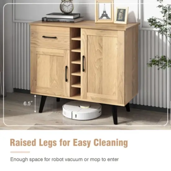 Costway 2-Door Wine Bar Cabinet Kitchen Sideboard Buffet with Drawer & Adjustable Shelves image {7}
