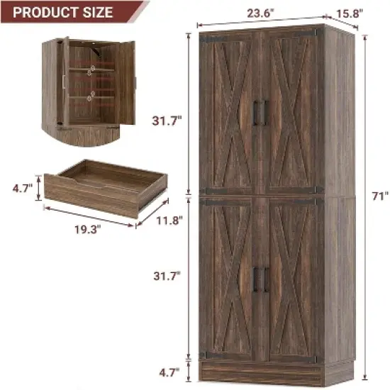 Aheaplus 71'' Kitchen Pantry Cabinet with Doors, Freestanding Large Storage Cupboard with Storage Drawers image {2}