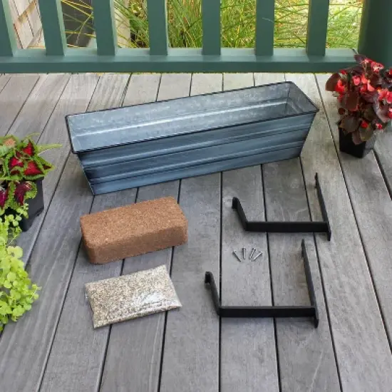 Achla Designs 22" Galvanized Steel Wrought Iron Outdoor Planter with Wall Brackets Light Blue image {1}