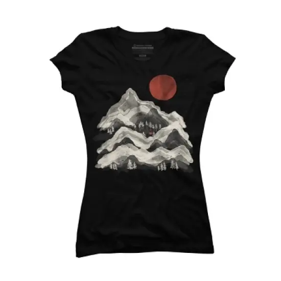 Junior's Design By Humans Blood Moon Lake Mountain By NDTank T-Shirt image {2}