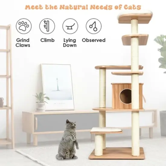 Costway 69" Modern Cat Tree Multi-layer Kitten Activity Tower w/ Removable Soft Mat image {4}