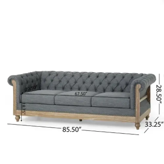 Saragus Chesterfield Tufted 3 Seater Sofa with Nailhead Trim Charcoal/Dark Brown - Christopher Knight Home image {8}