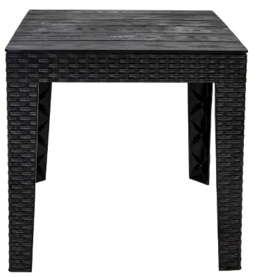 Sunnydaze Weather-Resistant Outdoor Side Table with Faux Wood Plank Tabletop - 16.5" Square - Black image {4}
