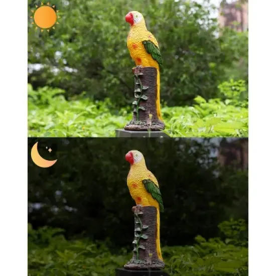 Techko Maid Parrot Yellow Solar Outdoor Garden Statue Decor with Spotlight image {11}
