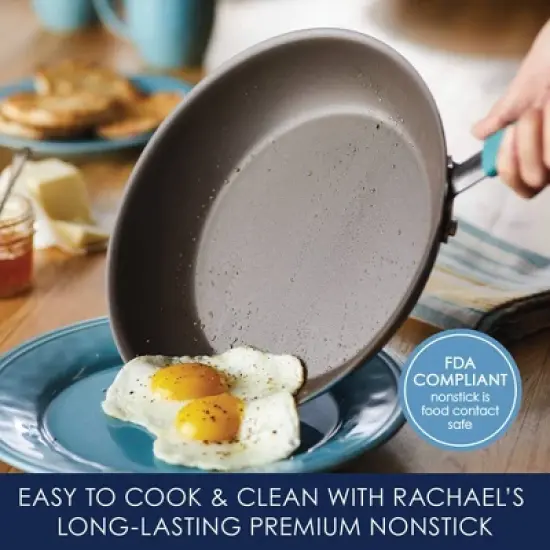 Rachael Ray Twin Pack Hard-Anodized Nonstick Skillet Set with Handles - Gray with Agave Blue: Oven & Dishwasher-Safe image {2}