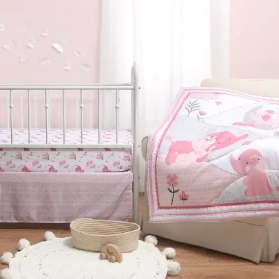 The Peanutshell Pink Elephant Crib Bedding Set, 3pc to 12 Pc, For Girls image {7}