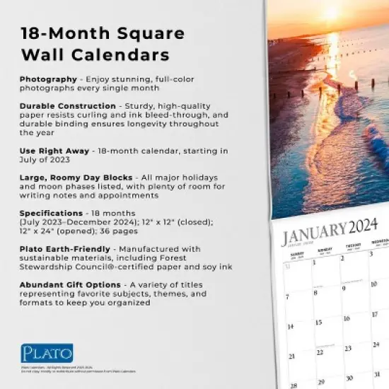 Plato 2023-2024 Wall Calendar 12"x12" Beaches image {4}