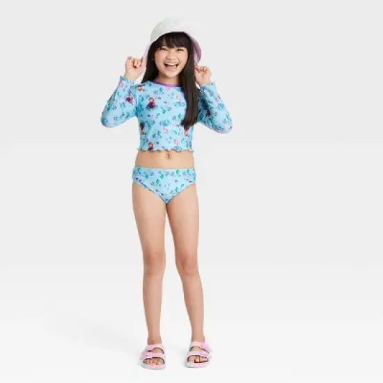 Girls' Frozen 2pc Long Sleeve Rash Guard Set - Aqua Blue image {2}