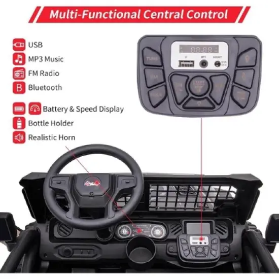 24V 2-Seater Kids Ride-On Truck, 2x120W Motors Electric Car with Remote Control, 20" Extra Wide Seat, 15.5" XL Wheels, Storage & Bottle Holder image {3}