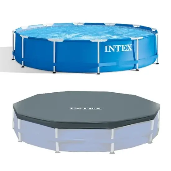 Intex 12 Foot x 30 In. Above Ground Pool & Intex 12 Foot Round Pool Cover image {6}