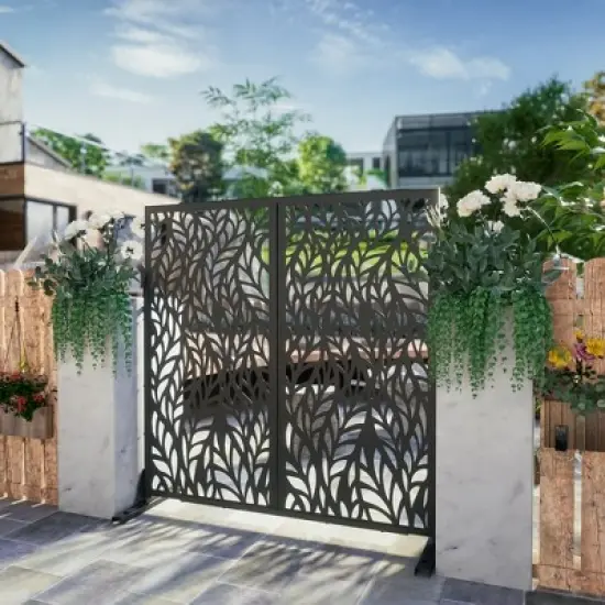 Dovelina Metal Outdoor Privacy Screen Freestanding Patio Decorative Screen (Set of 2) image {9}