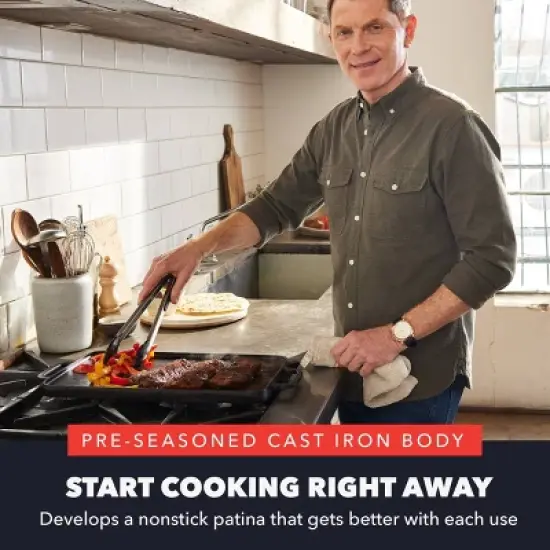 Bobby Flay Double Burner Cast Iron Reversible Griddle with Dual Handles image {1}