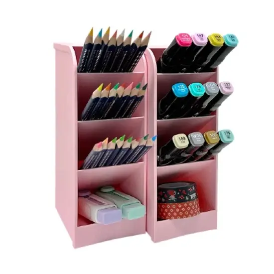 Wrapables Pen Organizer with 4 Compartments Desk Storage Organizer for Home, Office, Work, Large (2pcs) / Pink image {2}