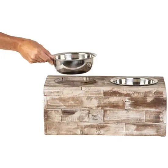 Huntley Pet Elevated Dog and Cat Double Bowl Feeder Stainless Steel Bowls (Berjen, Large) image {2}