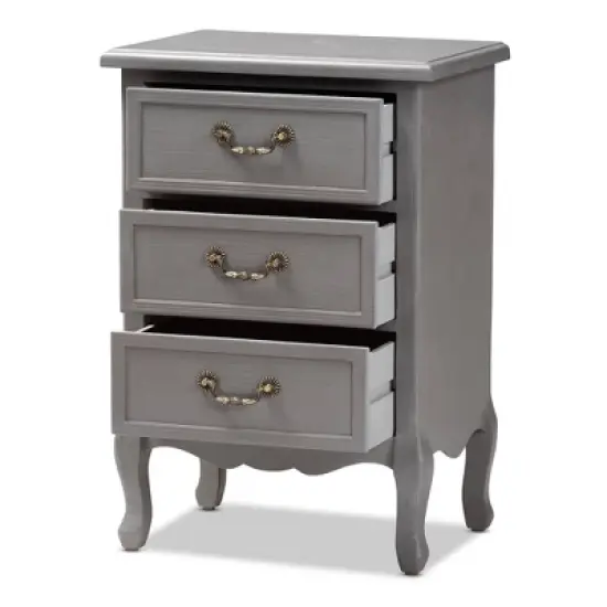 3 Drawer Capucine Finished Wood Nightstand Gray - Baxton Studio image {1}