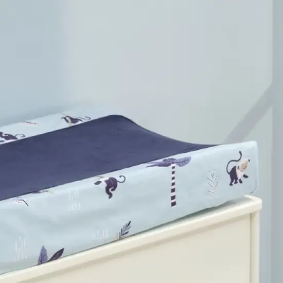 Lambs & Ivy Jungle Party Blue Monkey/Palm Tree Changing Pad Cover image {4}