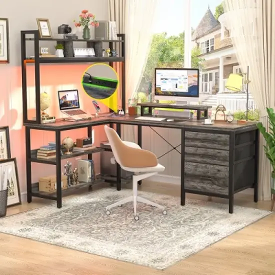 Aheaplus L Shaped Desk with Hutch, Gaming Desk with Led Lights image {10}