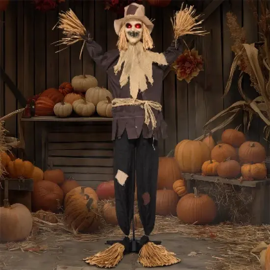 Joyfy 70'' Halloween Standing Scarecrow Decoration, Scary Animated Decor Prop with Motion for Yard Farm Lawn Garden Outdoor Indoor Haunted House Decor image {6}