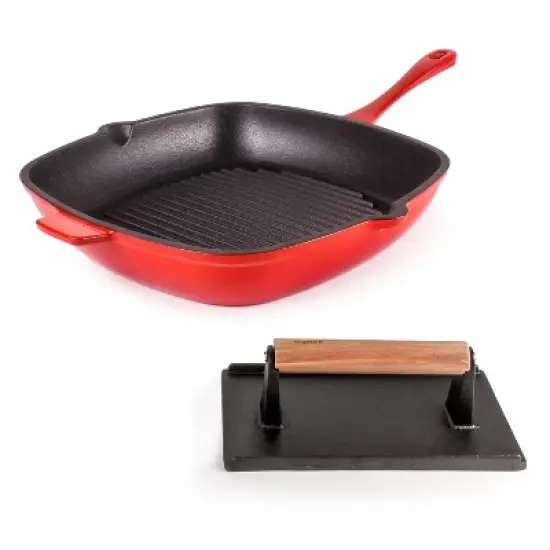 BergHOFF Neo 2Pc Cast Iron Grill Set, Grill Pan & Bacon/Steak Press image {14}