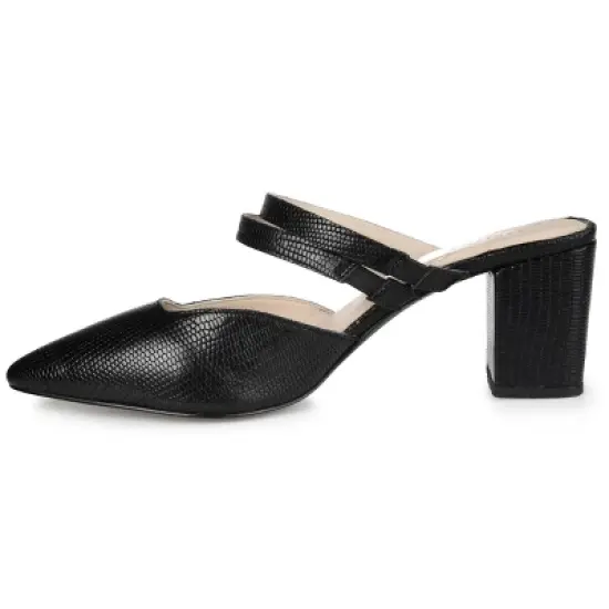 Journee Signature Womens Genuine Leather Kaitlynn Mules Low Block Heel Almond Toe Pumps image {1}