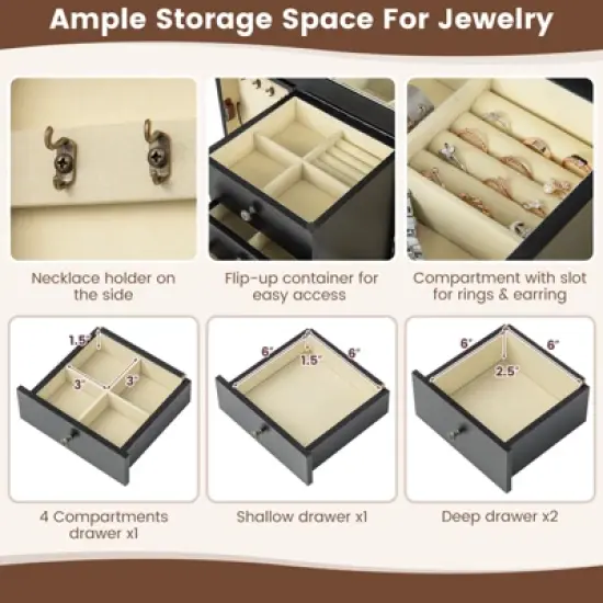 Tangkula Jewelry Cabinet Armoire Storage Box Chest Standing Organizer w/ Mirror image {3}