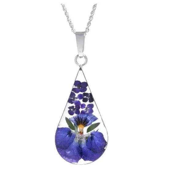 Women's Sterling Silver Pressed Flowers Teardrop Pendant (18") image {1}