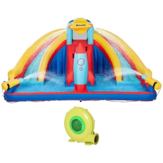 Outsunny 5-in-1 Inflatable Water Slide, Kids Castle Bounce House with Slide, Pool, Basket, Climbing Wall, Carry Bag, Repair Patches image {3}