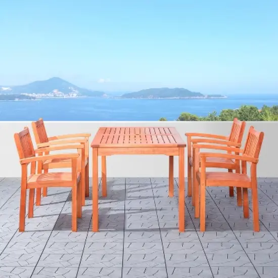 Azen 5pc Outdoor Dylan Coastal Eucalyptus Hardwood Dining Set Red Brown image {1}