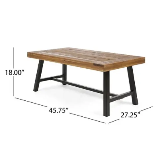 CAVINAS 45.75 Inch Rectangle Patio Table,Outdoor Dining Table with Acacia Wood Tabletop and Slat Paneling for Porch Backyard Balcony,Natural image {2}