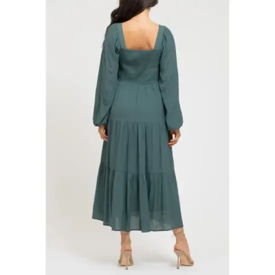 August Sky Women's Long Sleeve Smocked Midi Dress image {1}