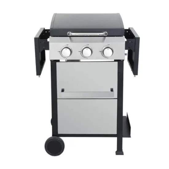Dolonm 3-Burner Gas Grill 36,900BTU w/SS Plancha & Dual Enamel Grids - Foldable Side Table, 6 Hooks - Space-Saving BBQ image {2}