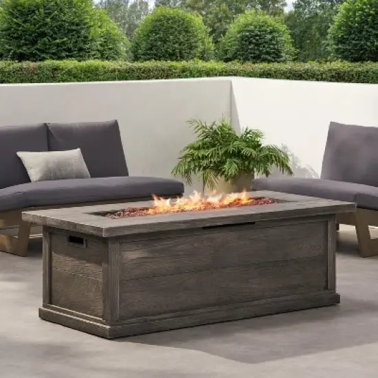 56" Outdoor 50,000 BTU Rectangular MgO Concrete Propane Fire Pit, Grey Wood Pattern (Tank Cover not Included) image {5}