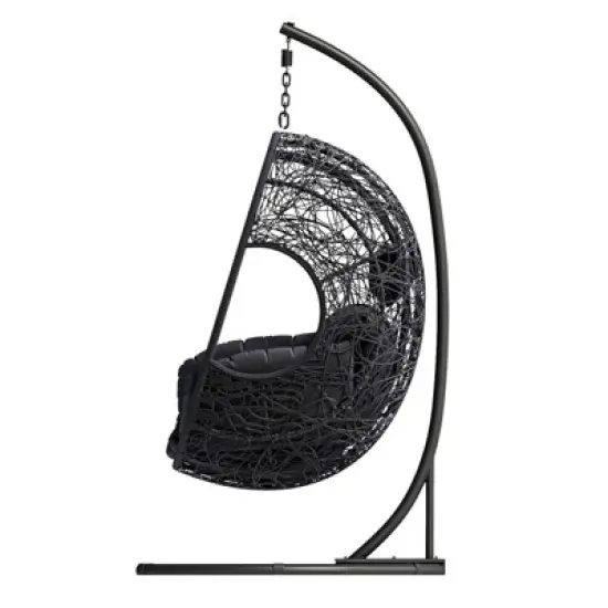 Okak PE Wicker Egg Swing Chair with Stand,Indoor/Outdoor Hanging Chair with Cushion,Porch Swing for Patio,Garden,Backyard image {3}