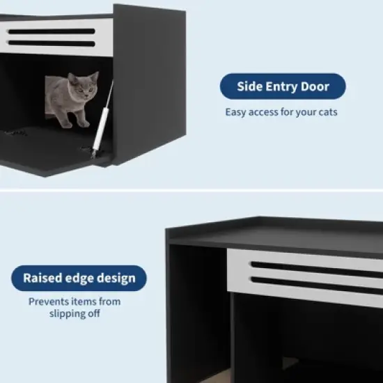Cat Litter Box Enclosure, Hidden Litter Box Furniture, Dog Proof Hideaway Kitty Flip-down Opening Litter Box Cabinet, Indoor Wooden Cat Washroom image {4}
