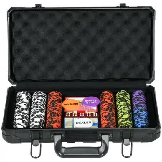 Soozier 300/500 Chip, 14 Gram Clay Poker Chips Set with Aluminum Case, Casino Poker Chips with 2 Decks of Playing Cards, Dealer Button & 5 Dice image {3}