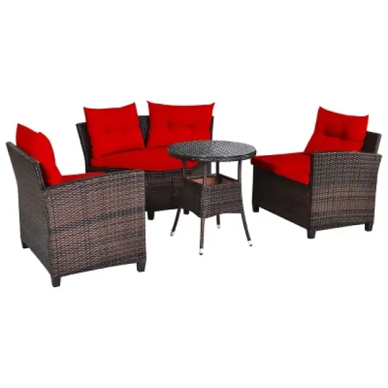 Tangkula 4PCS Outdoor Patio Conversation Set Wicker Rattan Sectional Sofa W/Cushions image {7}