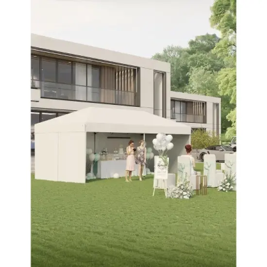 10'x20' Commercial Pop Up Canopy Tent - Heavy Duty Steel Frame with 4 Sidewalls, Waterproof 210D Oxford, White image {5}