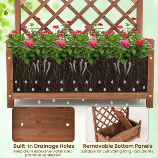 Tangkula 60" Tall Raised Garden Bed w/ Diamond Lattice Trellis Drainage Holes Outdoor image {4}