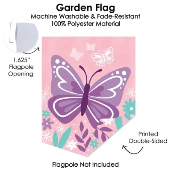 Big Dot of Happiness Beautiful Butterfly - Outdoor Home Decorations - Double-Sided Floral Baby Shower or Birthday Garden Flag - 12 x 15.25 inches image {2}