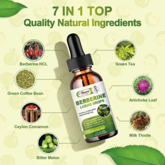 Alliwise Berberine Liquid Drops Support Immune, Digestion System & Heart Health, 2 Fl Oz (Apple) image {1}
