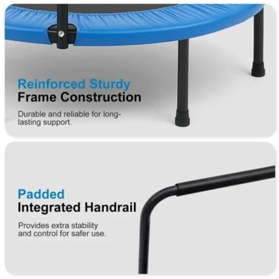 SUGIFT Kids Indoor Outdoor Trampoline with Handrail, 36" Mini Rebounder for Toddlers, Safety Pad & Foldable Design image {2}