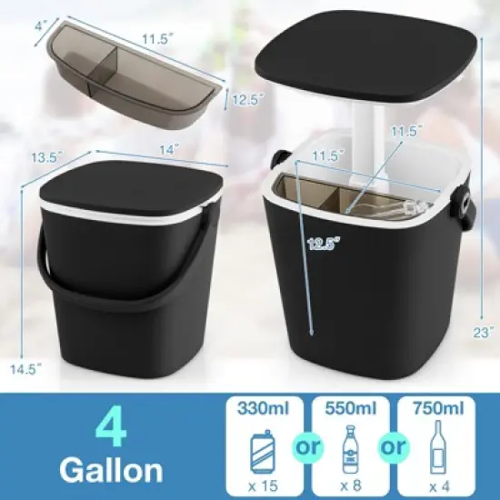 Tangkula Portable Cooler Table with Handle Cooler w/ Lift Top Lid & Bottle Opener 3-in-1 Outdoor Cocktail Drink Table Black/Blue image {8}