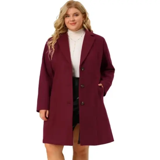 Agnes Orinda Women's Plus Size Winter Notched Lapel Single Breasted Pea Coat image {7}