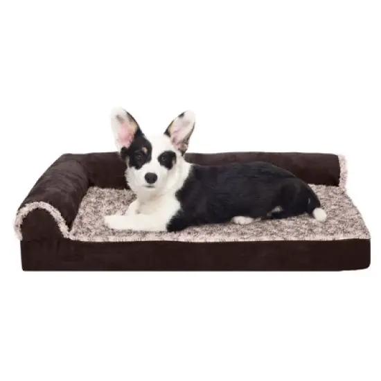 FurHaven Two-Tone Faux Fur & Suede Deluxe Chaise Lounge Orthopedic Sofa Dog Bed image {13}