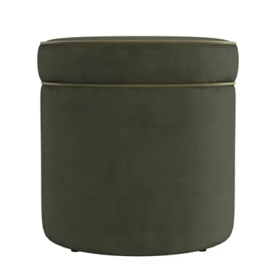 HomePop Ava Velvet Ottoman with Storage Green image {3}