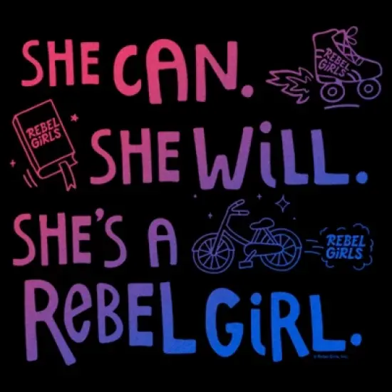 Women's Rebel Girls She Can She Will Doodles T-Shirt image {1}