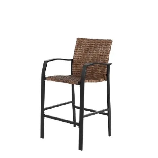 FIONECA 3-Piece Outdoor Rattan Bar Stool Set with Glass Table Top &uml;C Wicker Bar Chairs for Backyard, Garden, Pool, Balcony, and Deck, Brown image {5}